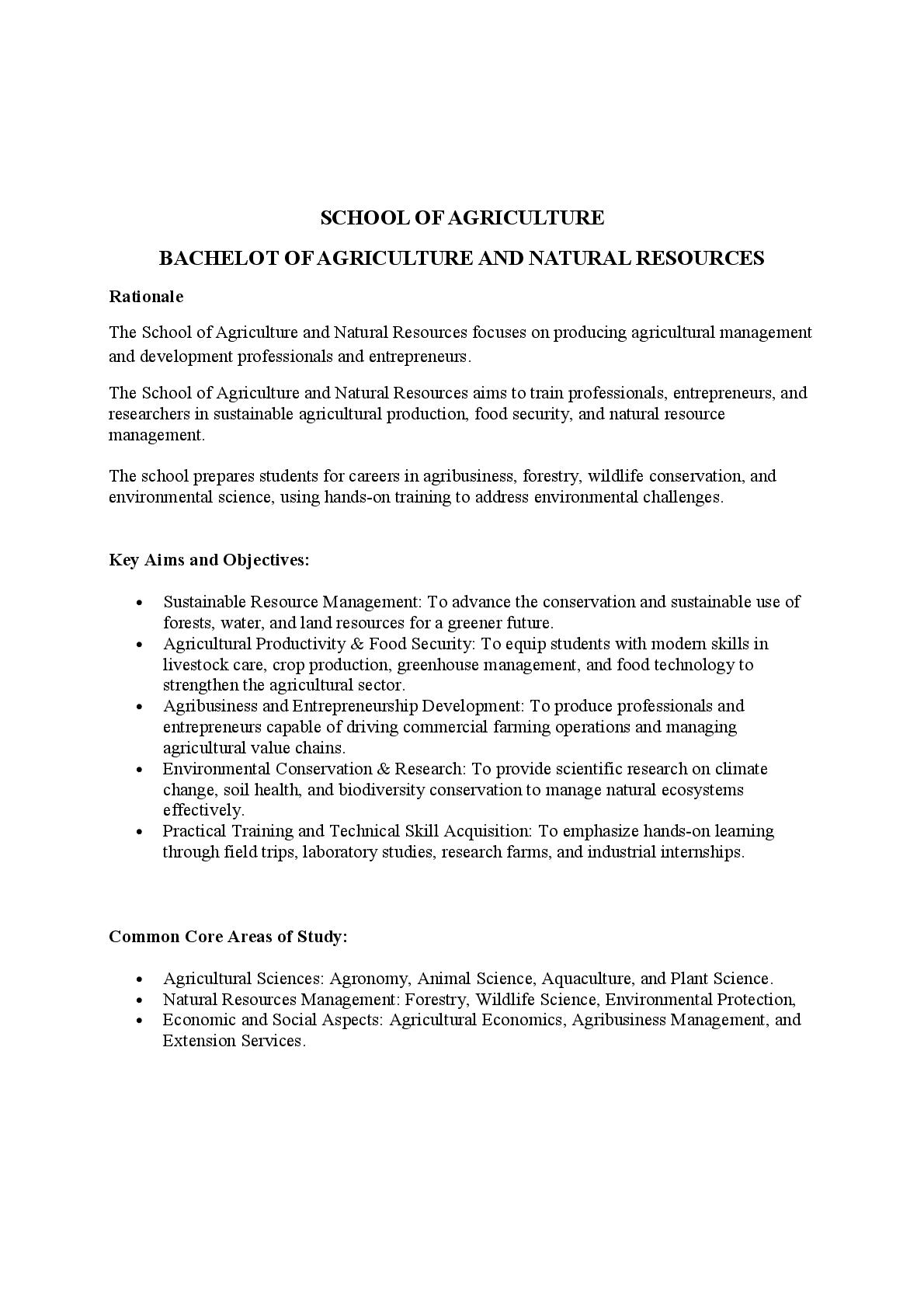 A4 Document – Page 001: School of Agriculture and Natural Resources – Cover / Title section